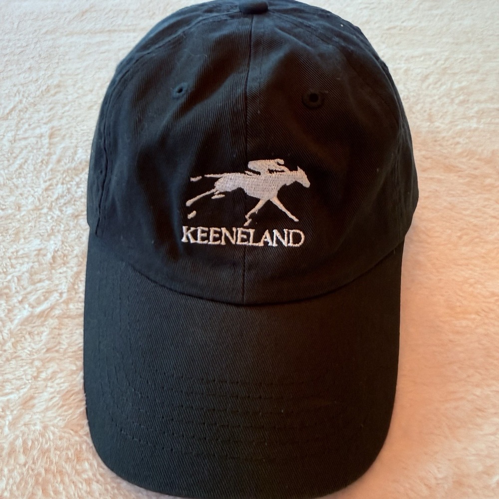 Keeneland Horse Racing Jockey Gray Baseball Cap Hat One Size Slideback Blue